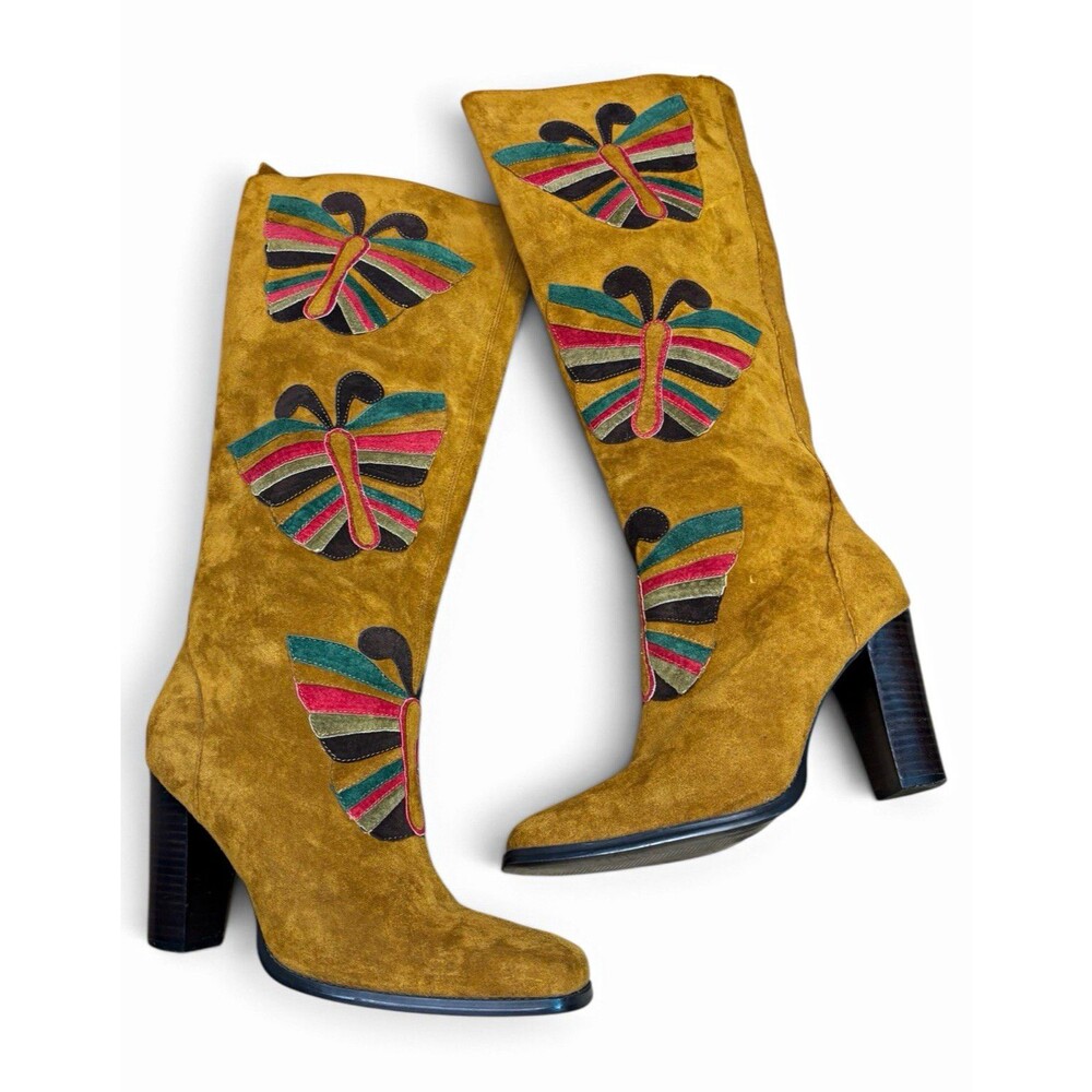 Rare Vintage Y2K Colin Stuart Victorias Secret Suede Butterfly Boho Boots Sz 9